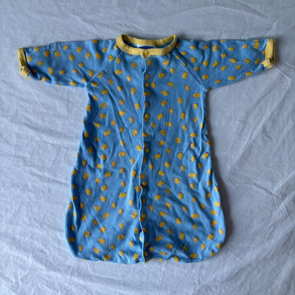 Bon Bébé Newborn Blue Long Sleeve Yellow Duck Print Sleep Bag Gown Size 0-3 Mos.